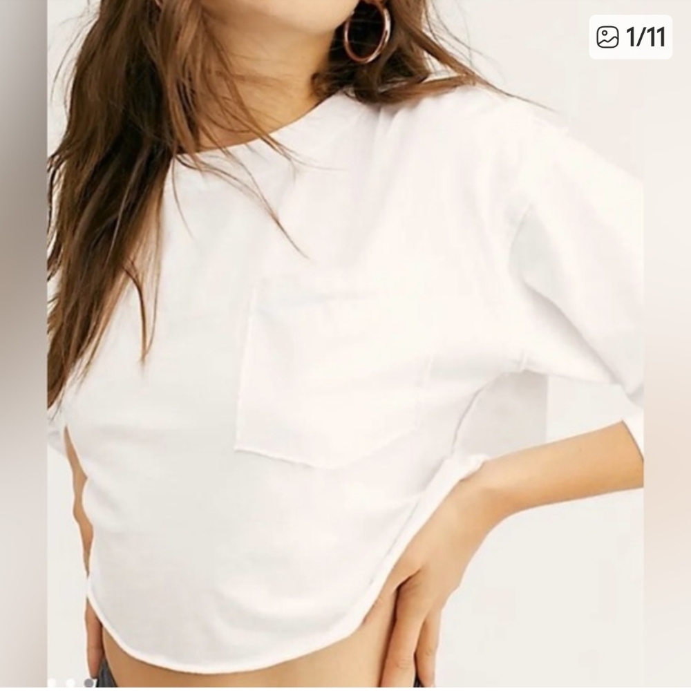 Free People White Crop Long Sleeve Tee